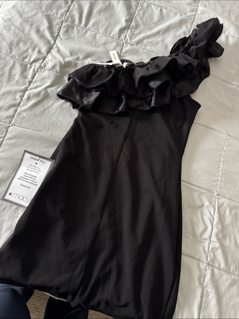 Macy's Black One-Shoulder Ruffle Evening Dress
